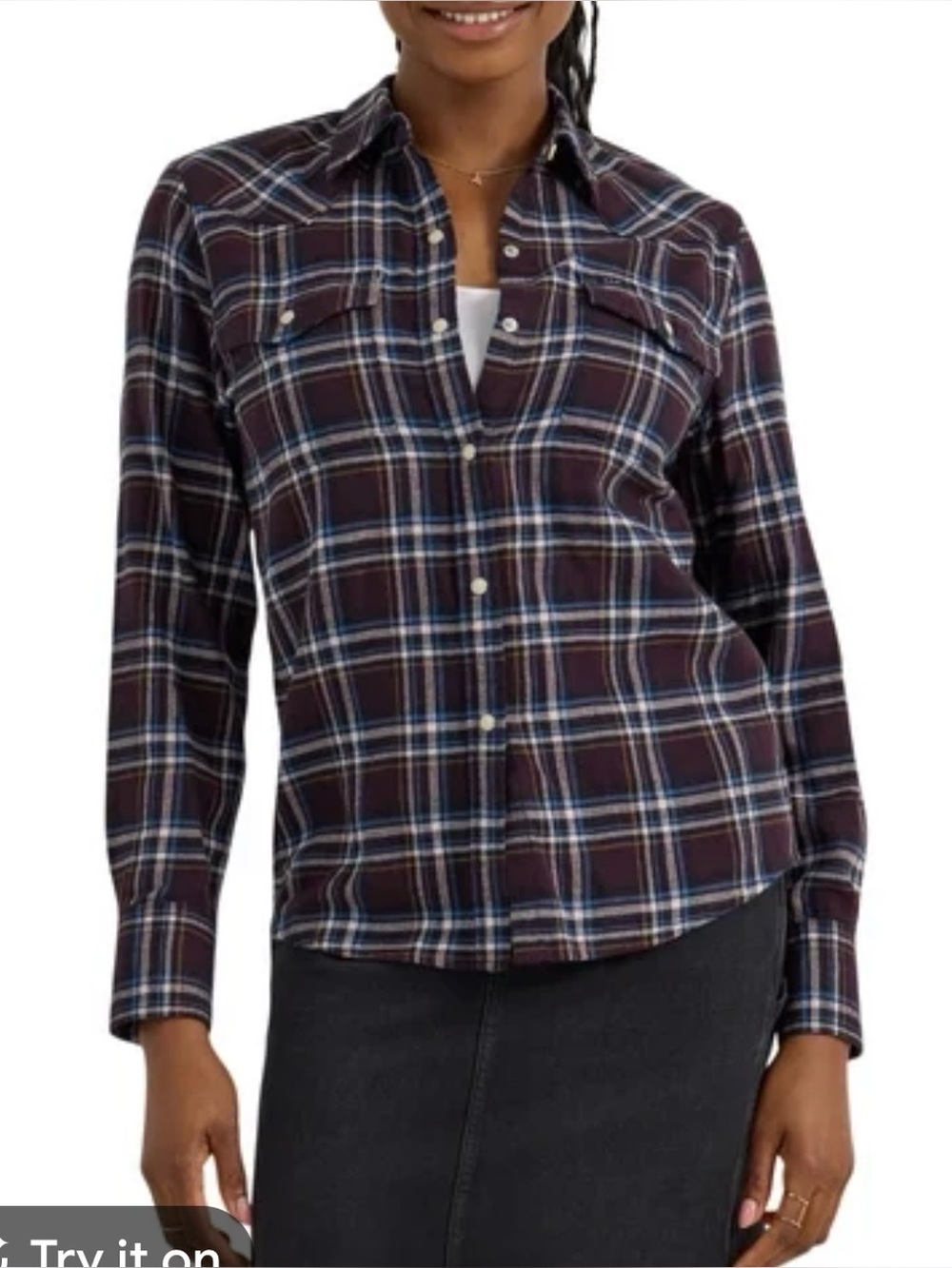Lee Dark Navy and White Plaid Western Shirt pearl snap